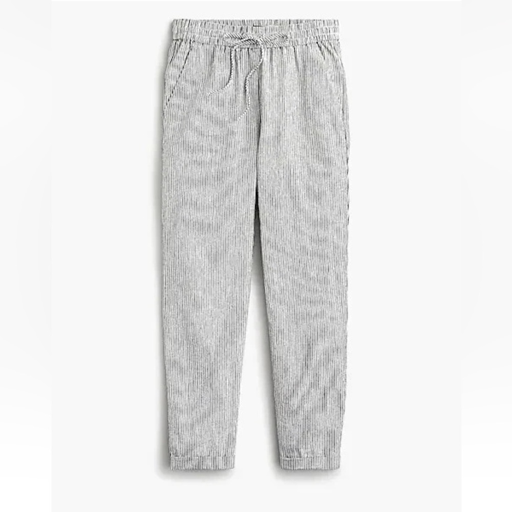 J Crew Striped Linen Cotton Blend Drawstring Pant in Black and White 10 - Picture 6 of 13